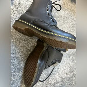Dr. Martens Black Leather Boots with Yellow Stitching